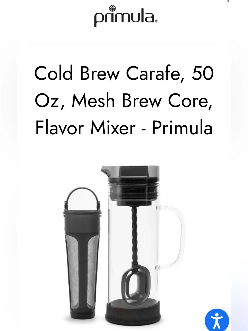 Primula Cold Brew Carafe, 50oz Mesh Brew Core with Flavor Mixer